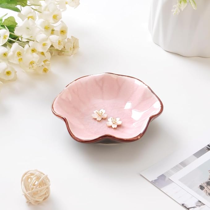 JAMEND CLXP Ice Cracking Leaf Jewelry Dish, Decorative Ring Holder Small Trinket Tray Bowl, Gifts for Daughter Mom Friends, Pink.