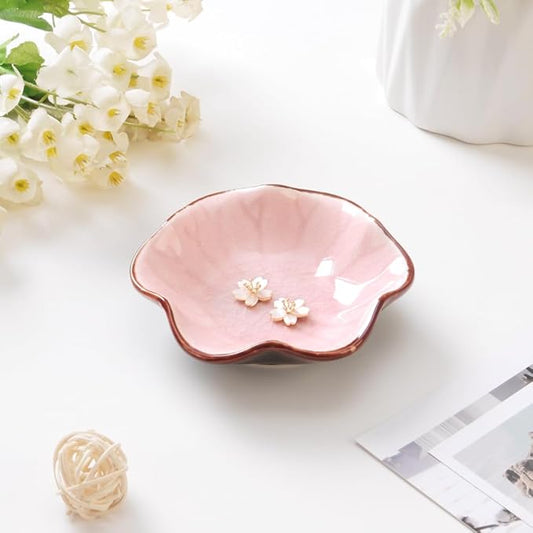 JAMEND CLXP Ice Cracking Leaf Jewelry Dish, Decorative Ring Holder Small Trinket Tray Bowl, Gifts for Daughter Mom Friends, Pink.