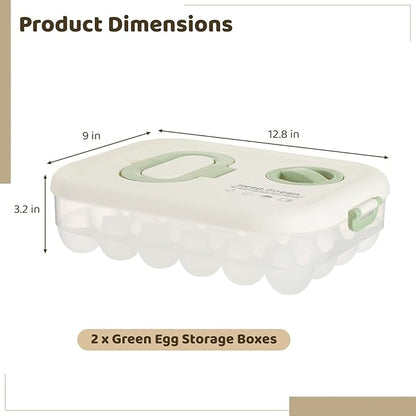 Homaisson 2 Pcs Egg Organizer for Refrigerator, Clear Stackable Egg Containers with Timer, Reusable Egg Carton with Handle, 12.8 x 9 x 3.2 in Large Capacity Egg Holder with Lids