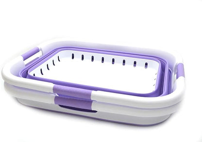 SAMMART 41L (10.8 gallon) Set of 2 Collapsible 3 Handled Plastic Laundry Basket-Foldable Pop Up Storage Container/Organizer-Space Saving Hamper/Basket (2, White/Lt. Purple)