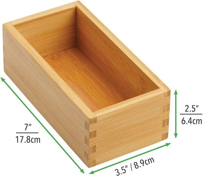 mDesign Bamboo Storage Bin Container, Drawer Organizer Crate Boxes for Kitchen Pantry Cabinet, Shelf, Island or Countertop, Holds Snacks, Spices, or Drinks, Echo Collection, 4 Pack, Natural/Tan