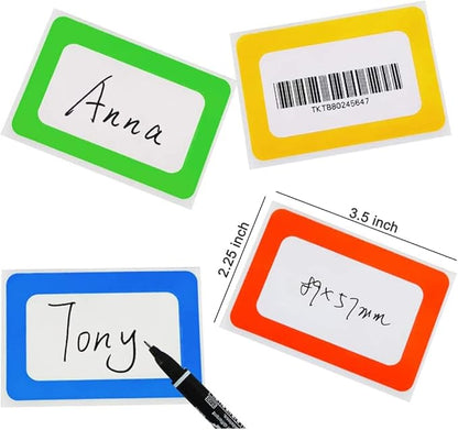 Plain Name Tag Stickers Colorful Border Name Tag Labels - 200 Stickers (3.5 x 2.25 inch)