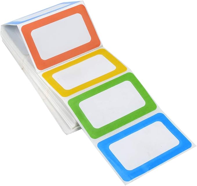 Plain Name Tag Stickers Colorful Border Name Tag Labels - 200 Stickers (3.5 x 2.25 inch)