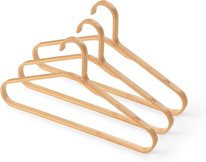GUDEE CAKON Set of 3 Bamboo Hangers – Eco-Friendly, Strong & Durable Clothes Hangers (Natural)