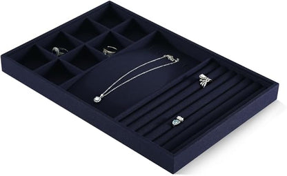 Dansmiy Linen Stackable Multifunctional jewelry Display Tray, Ring Earring Bracelet Necklace Storage Tray, Jewellery Shop Counter Showcase Table Top Organizers, Makeup Table Drawer Insert Jewelry Tray