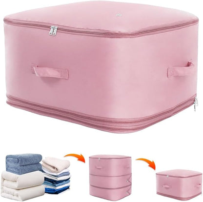 Posurry Space saver bag,for quilts, duvets or other fluffy clothing.Measures 21"L x 16.5"W x 21.2"H when unfolded and 21"L x 16.5"W x 10"H when compressed.Pink