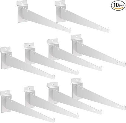 Oudain 12" Slatwall Shelf Bracket with Lip Heavy Duty Slat Wall Brackets Bulk Floating Metal Slatwall Accessories for Shelving Display Garage Kitchen Mounting Supplies(White,10 Pcs)