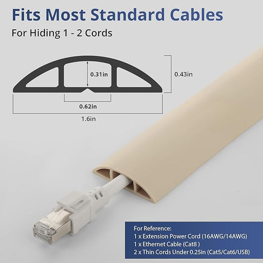 ZhiYo 3.6ft Cord Covers for Wires on Floor, Cord Hider Floor Hide Extension Cords, Soft PVC Cable Cover Cable Protector, Wire Cavity W0.62in H0.31in, Beige