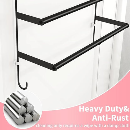 Over The Door Towel Rack,Towel Rack with Hooks for Door Hanging, Door Towel Bar, Over Door Towel Racks for Bathroom (Black)