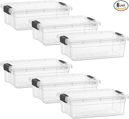 Superio Clear Storage Boxes with Lids, 4.5 Quart Plastic Container Bins for Organizing, Stackable Crates, BPA Free, Non Toxic, Odor Free, Organizers for Home, Office and Dorm, 6 Pack