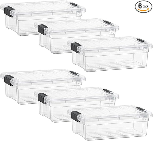 Superio Clear Storage Boxes with Lids, 4.5 Quart Plastic Container Bins for Organizing, Stackable Crates, BPA Free, Non Toxic, Odor Free, Organizers for Home, Office and Dorm, 6 Pack