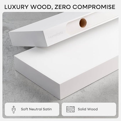 Homeforia White Floating Shelves 30 inch, High End Solid Real Wood 30inch Floating Shelf for Wall Mounted, White Wooden 30in Long Floating Shelves, Heavy Duty Bracket, 30 X 6.5 X 1.75 inches, Set of 4