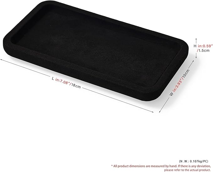 Woodten Microfiber Jewelry Display Flat Tray for Rings Earrings Necklace Bracelet, Jewelry Photograph Display Catchall Organizer Tray Dish(S,Black)