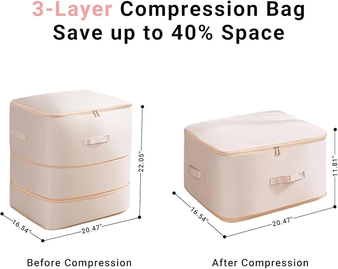 2-Pack Comforter Storage Bag Large Capacity Blanket Storage Bags, Ultra Space Saving Self Compression Organizer, Washable Compression Bags for Comforter Blanket Bedding Duvet Pillow (Light Pink)
