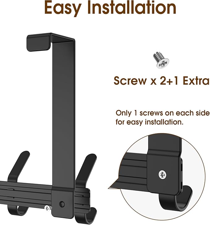 CHAUNCEY HOME Over The Door Hooks Hanger with 7" Extended Arms for Hanging, J7U, Perfectly Fits US Standard 1 3/8-inch Doors, Towel Rack Organizer Holder, Matte Black