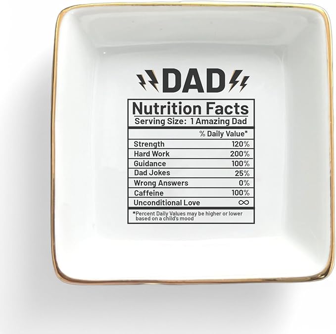 HatafaFurni Jewelry Tray Gift for Dad from Daughter, Son - Dad Nutrition Facts, Funny, Birthday, Christmas, Wedding Gift for Father, Jewelry Organizer for Men, Jewelry Holder for Men