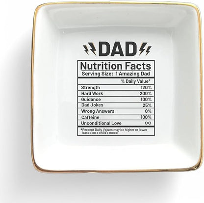 HatafaFurni Jewelry Tray Gift for Dad from Daughter, Son - Dad Nutrition Facts, Funny, Birthday, Christmas, Wedding Gift for Father, Jewelry Organizer for Men, Jewelry Holder for Men