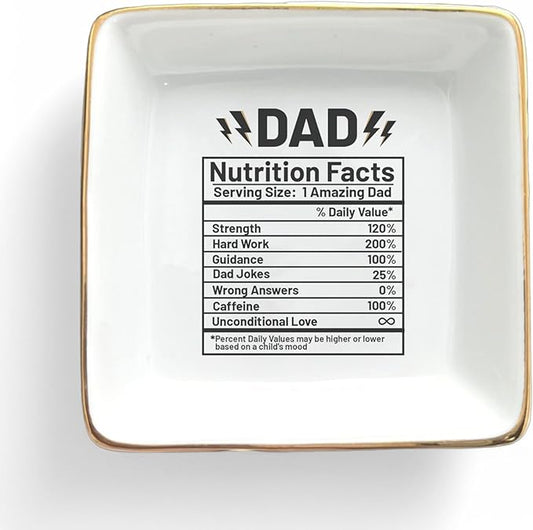 HatafaFurni Jewelry Tray Gift for Dad from Daughter, Son - Dad Nutrition Facts, Funny, Birthday, Christmas, Wedding Gift for Father, Jewelry Organizer for Men, Jewelry Holder for Men