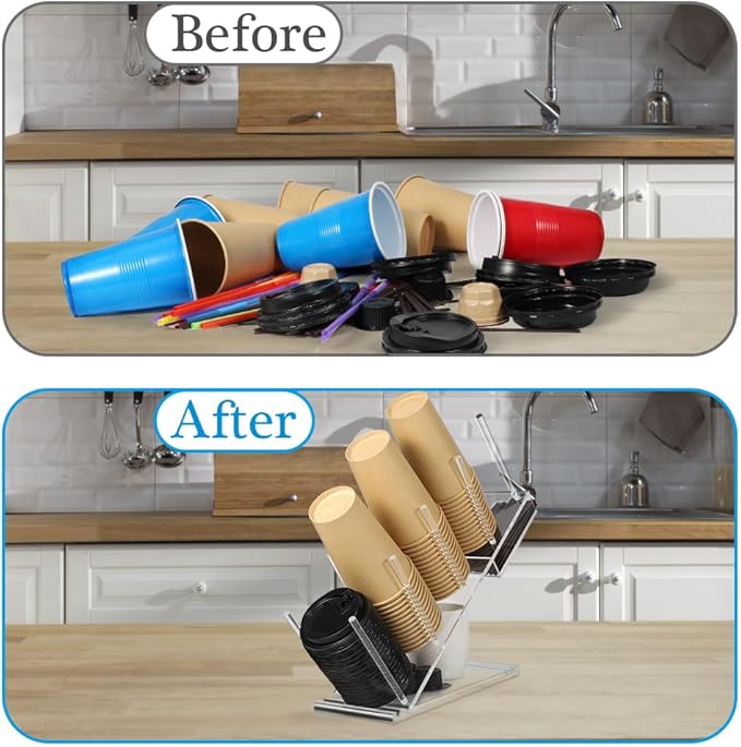 Disposable Cups Holder, Large Acrylic Coffee Bar Organizer for 18oz, 20oz, 24oz Disposable Paper & Plastic Cups Holder Stand On Home Countertop Store Office Coffee Station(Type B)