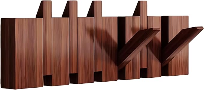 Wall Mounted Coat RackHooks Piano Key Hangers Natural Solid Wood Hanger Non-Woven Fabric Clothes Hangers for Closet, Kitchen, Bedroom, Bathroom, Entryway (Walnut, 6 Hooks)