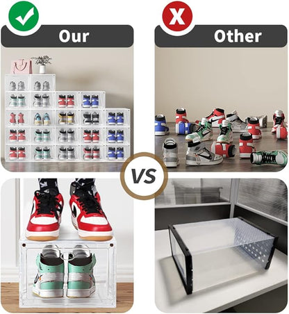 OMOPIN 12 PACK Large Shoe Storage Boxes, Shoe Boxes Clear Plastic Stackable, Shoe Organizer for Size 12 (Grey 12 Pack)