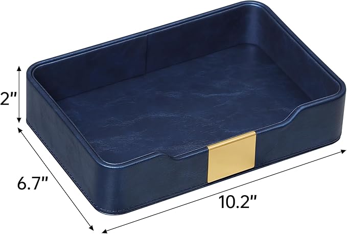 MEIBOOCH 10.2" x 6.7" Nightstand Organizer Tray with Gold Accent, Decorative Valet Trays Cologne Organizer for Men, Key Bowl Perfume Trinket Tray for Dresser Bedside Entryway Table (Navy Blue)