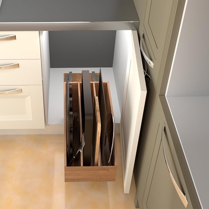 DINDON Pull Out Cabinet Organizer for Pans, Pot lid, Cookie Sheet, Cutting Board, Baking Tray, Slide Out Kitchen Cabinet Storage Organizer, 10.5''W X 21"D X 10.6"H, Wood