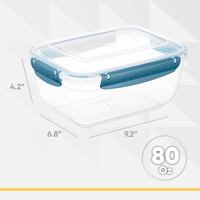 Superio Plastic Food Storage Containers with Airtight Lids, 8 Pack- 80 Oz, BPA Free, Leakproof, Stackable, Microwave, Dishwasher, Freezer Safe, Blue