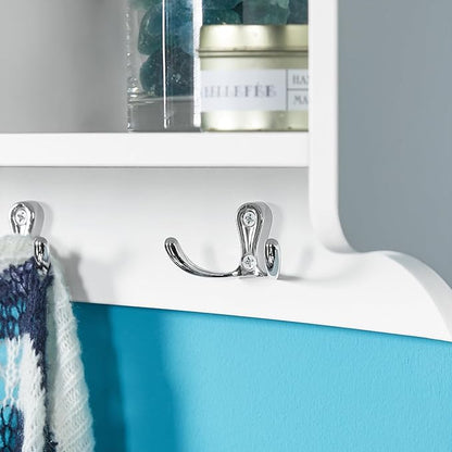 Haotian White Wall Shelf with Coat Hooks, Wall Coat Rack Entryway, Display Storage Unit with 4 Components 5 Bathroom Kitchen Cupboard, FRG48-L-W