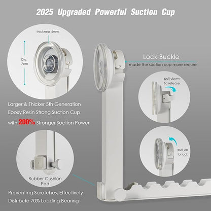 Foldaway Clothes Wall Mounted Drying Rack with Suction Cup,All Metal in Space Aluminum, Foldable, Retractable, Portable for Laundry (White)