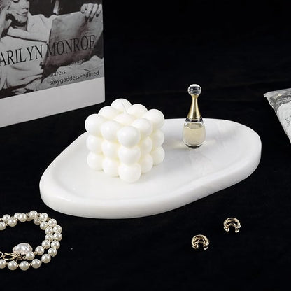 BCS Marble Jewelry Tray Trinket Dish, Decorative Cloud Vanity Key Tray for Women, Perfume Ring Holder Dish for Ring Earring, Cute Jewelry Plate Bowl Aesthetic Room Decor（White）