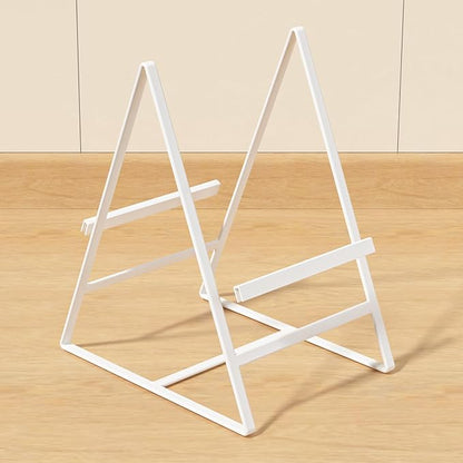 Hikinlichi 2 Pack Triangle Plate Holders Organizers Large Upright Cabinet Dish Drying Racks Metal Plate Dish Organizers Racks Stands for Countertop and Cupboard White
