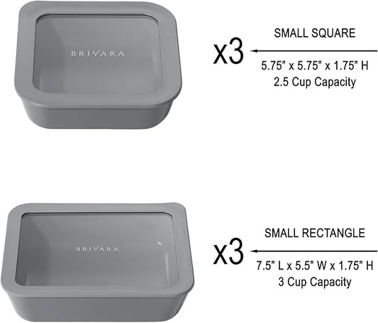 Ceramic Coated Glass Food Storage Container | No PTFE, PFOA, PFAS, and BPA | Reusable Non Toxic Meal Prep Container with Glass Lid | Easy To Store | 6 Piece Food Prep [Smoke]