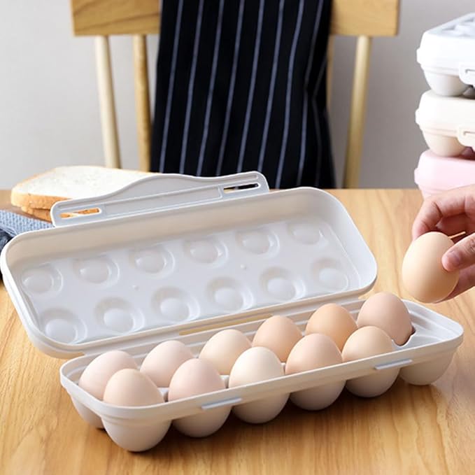 Amosfun 12-Count Egg Holder for Refrigerator with Lid Anti-Collision Fresh Storage Box for Kitchen and Fridge Organization 11.8 X 4.3 X 2.5 Inches