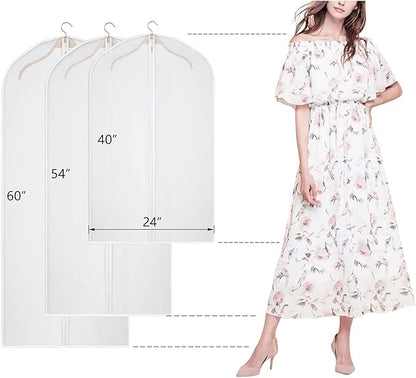 Kntiwiwo Clear Garment Bags for Closet Storage Suit Bag Set of 8 Hanging Clothes Cover Dress Bag Dust-Proof with Zipper for Suit, Coat, Long Dresses Clothes Storage 24” x60”