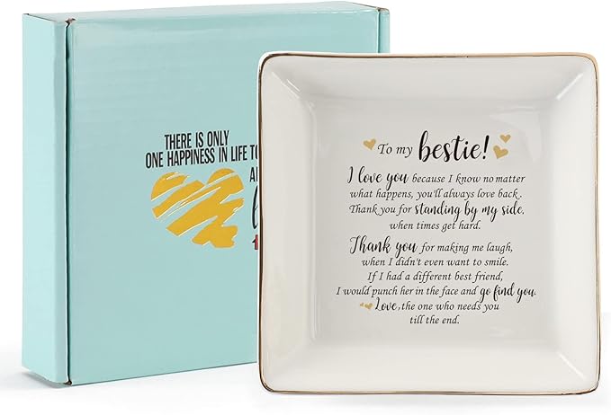 HOME SMILE Gifts For Best Friend Women-Ceramic Ring Dish Decorative Tray－Unique Gift For Bestie, Soul Sister, BFF, Coworker Birthday Gift Idea For Best Friend Friendship Gifts For Women