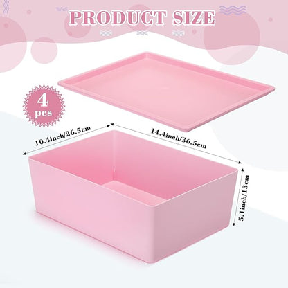Menkxi 4 Pcs Storage Bins with Lids Plastic Stackable Containers for Organizing Shelves Christmas Ornament Box Baskets(Dark Pink, Light Pink,Large)