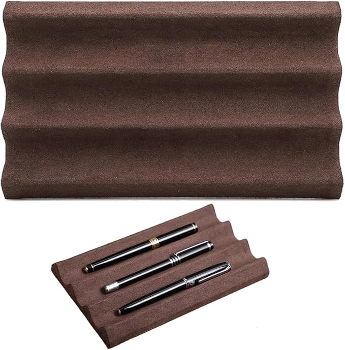 EURYNOME Genuine Leather Display Case and Stand, 3 Pen Holder for Desk