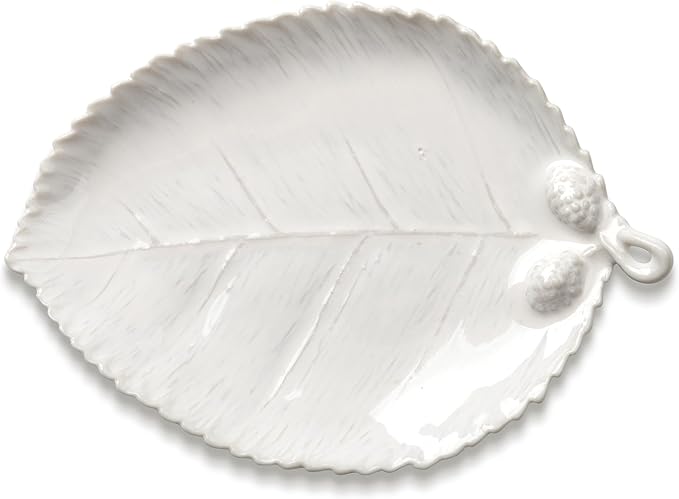 Ceramic Jewelry Dish, Decorative Tray for Rings Earrings Necklaces Bracelet Watch Keys, 4.50" Trinket Tray as Gifts for Women (White Leaf)