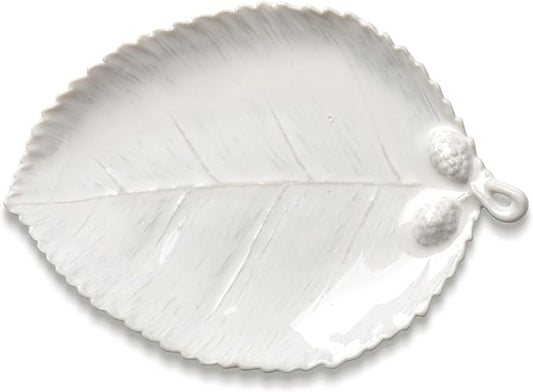 Ceramic Jewelry Dish, Decorative Tray for Rings Earrings Necklaces Bracelet Watch Keys, 4.50" Trinket Tray as Gifts for Women (White Leaf)