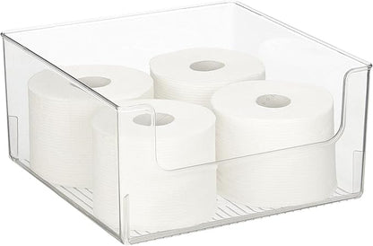mDesign Modern Wide Plastic Open Front Dip Storage Organizer Bin Basket for Bathroom Organization - Vanity Shelf, Cubby, Cabinet, and Closet Organizing Decor - Ligne Collection - 4 Pack - Clear