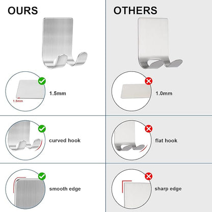 Diesisa Razor Holder for Shower + Adhesive Wall Hooks, Premium 304 Stainless Steel Shower Razor Holder with Heavy Duty Waterproof Sticky Hooks for Hanging Towels, Coat, hat (4+4 Pack)