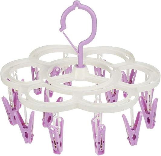 Clothespin Rack Laundry Drying Rack,Clothes Hangers with 16 Clips,Clip Hanger Drip Hanger for Drying Underwear,Baby Clothes,Socks,Bras,Towel,Pants,Hat,Scarf,Cloth Diapers,Gloves (Purple)