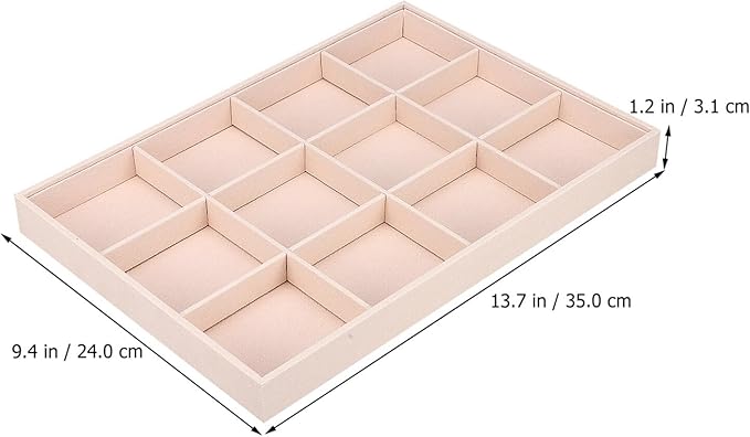 Zerodeko 2 Pcs Velvet Jewelry Organizer Tray with Adjustable Compartments Stackable 12-Grid Jewelry Display Insert for Drawer Storage and Home Decor