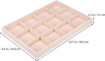 Zerodeko 2 Pcs Velvet Jewelry Organizer Tray with Adjustable Compartments Stackable 12-Grid Jewelry Display Insert for Drawer Storage and Home Decor