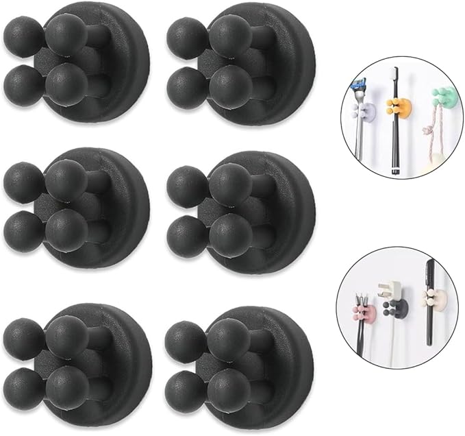 Silicone Toothbrush Holders for Bathrooms - 6 Pcs Black Wall Mounted Shower Razor Holder