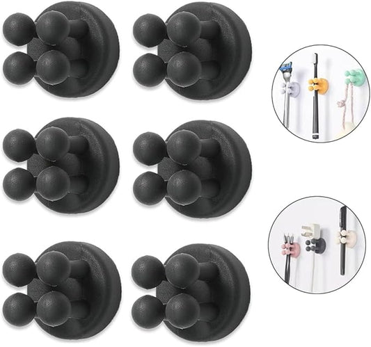 Silicone Toothbrush Holders for Bathrooms - 6 Pcs Black Wall Mounted Shower Razor Holder
