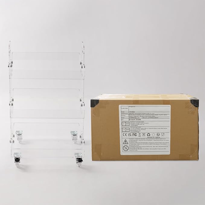 3-Tier Acrylic Utility Rolling Cart, Utility Rolling Cart Storage Cart with Wheels for Home Bar, Kitchen, Living Room, 16.4" L x 13.4'' W x 27.6'' H