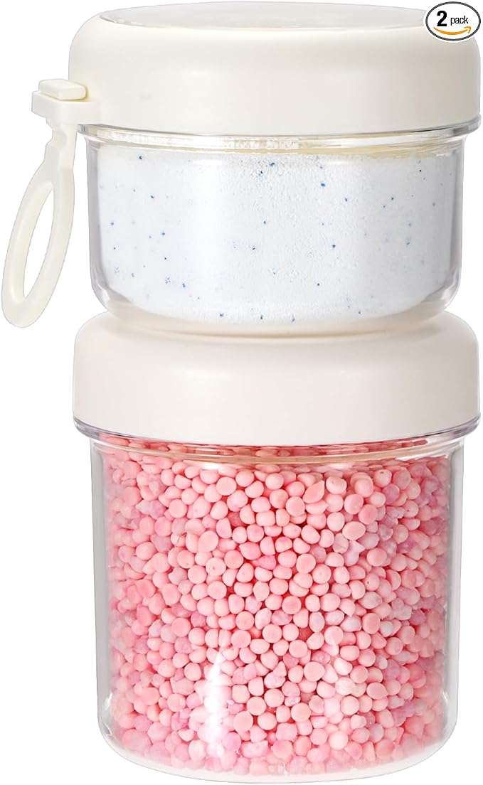 Portable Laundry Detergent Dispenser with Handle, Stackable Laundry Storage Containers for Apartments and Dorms, Small Plastic Detergents Organizer for Scent Booster Pods Tablets Powder- 2 Tier