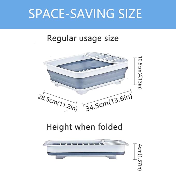 Collapsible Drying Basket & Portable Dish Drying Rack – Comes with 6 Kitchen Scouring Pads, Ideal for Kitchen, RV, Camper and Travel Trailer